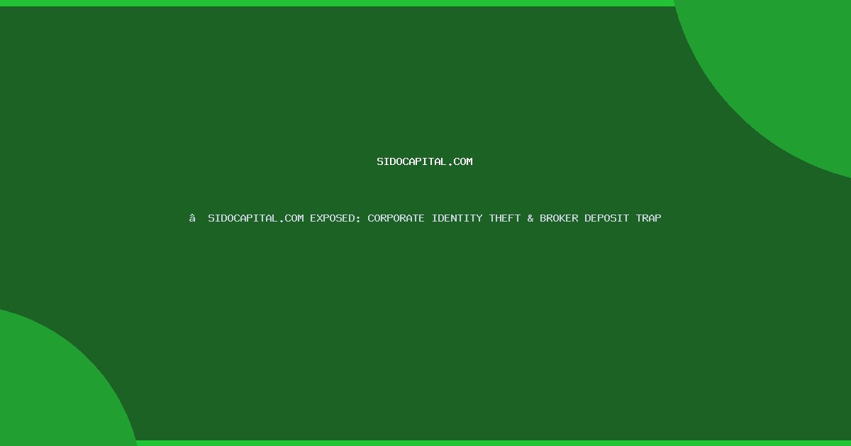 ​SIDOCAPITAL.COM EXPOSED: CORPORATE IDENTITY THEFT & BROKER DEPOSIT TRAP